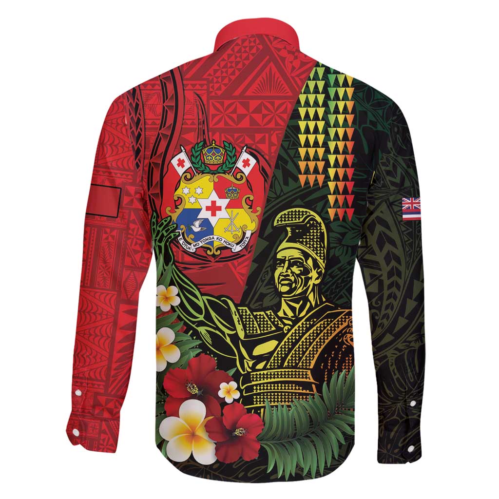 Hawaii And Tonga Family Matching Tank Maxi Dress and Hawaiian Shirt King Kamehameha Tribal Ngatu Pattern LT14 - Polynesian Pride