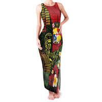 Hawaii And Tonga Family Matching Tank Maxi Dress and Hawaiian Shirt King Kamehameha Tribal Ngatu Pattern LT14 Mom's Dress Red - Polynesian Pride