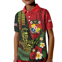 Hawaii And Tonga Kid Polo Shirt King Kamehameha Tribal Ngatu Pattern