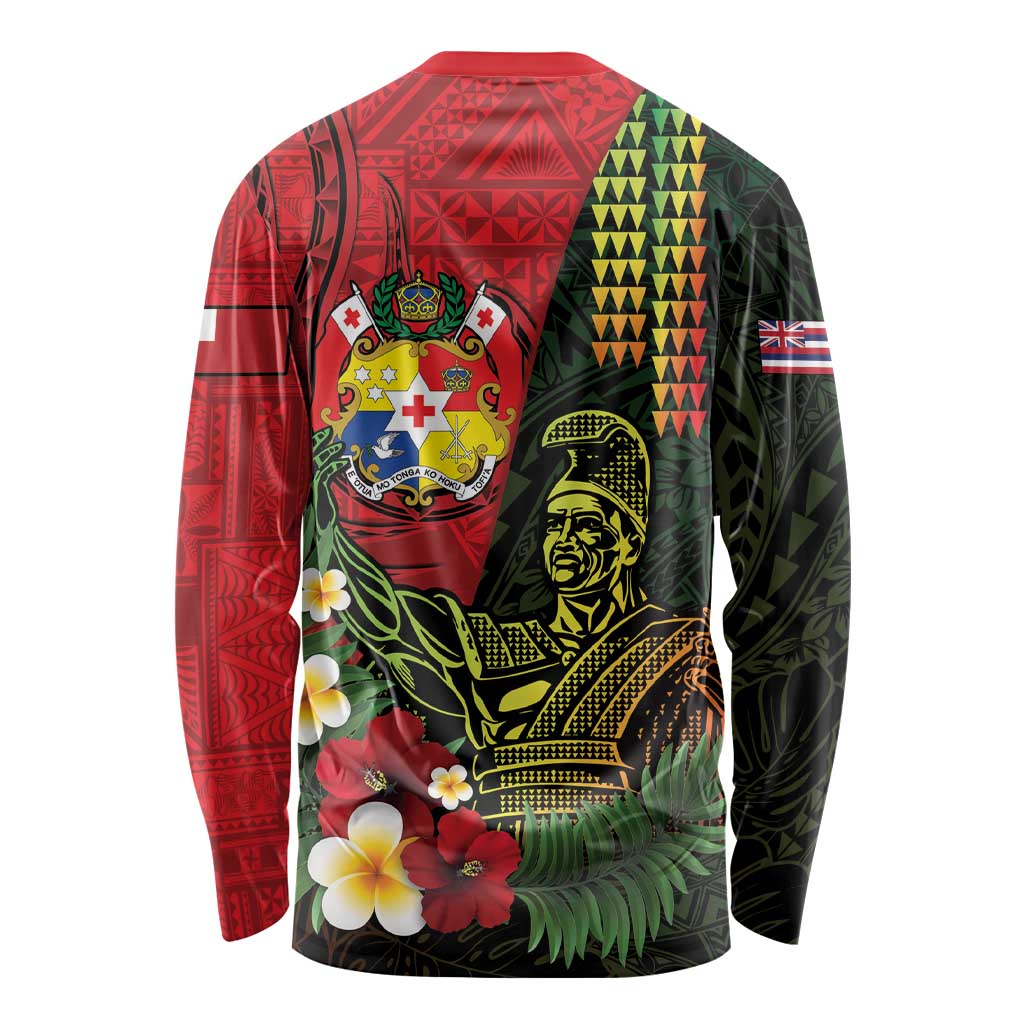 Hawaii And Tonga Long Sleeve Shirt King Kamehameha Tribal Ngatu Pattern
