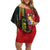 Hawaii And Tonga Off Shoulder Short Dress King Kamehameha Tribal Ngatu Pattern