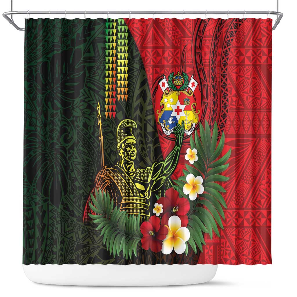 Hawaii And Tonga Shower Curtain King Kamehameha Tribal Ngatu Pattern LT14 Red - Polynesian Pride
