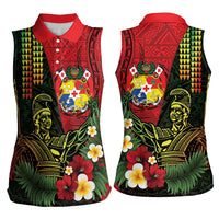 Hawaii And Tonga Women Sleeveless Polo Shirt King Kamehameha Tribal Ngatu Pattern