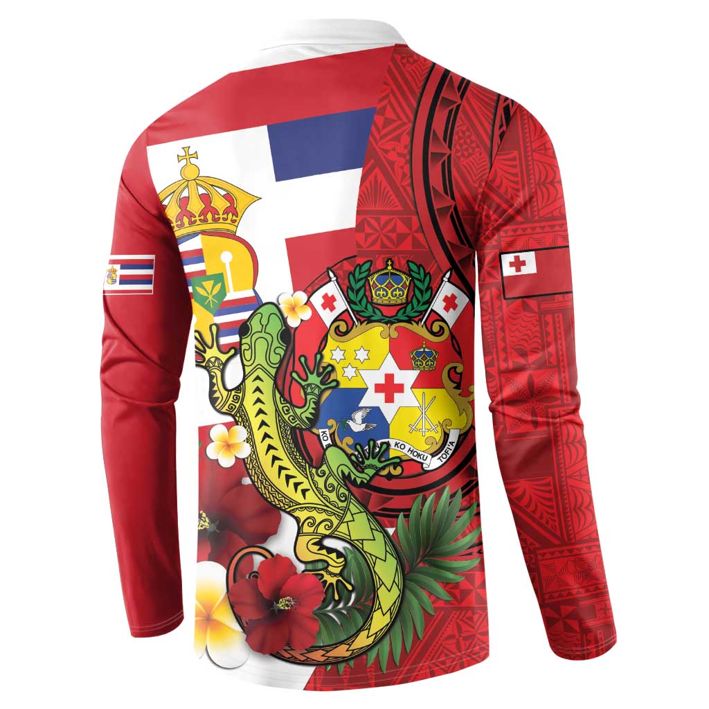 Hawaii And Tonga Button Sweatshirt King Kalakaua Tribal Gecko Tongan Ngatu