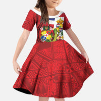Hawaii And Tonga Family Matching Mermaid Dress and Hawaiian Shirt King Kalakaua Tribal Gecko Tongan Ngatu LT14 Daughter's Dress Red - Polynesian Pride