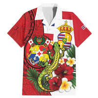 Hawaii And Tonga Family Matching Mermaid Dress and Hawaiian Shirt King Kalakaua Tribal Gecko Tongan Ngatu LT14 Dad's Shirt - Short Sleeve Red - Polynesian Pride