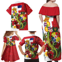Hawaii And Tonga Family Matching Off Shoulder Maxi Dress and Hawaiian Shirt King Kalakaua Tribal Gecko Tongan Ngatu LT14 - Polynesian Pride