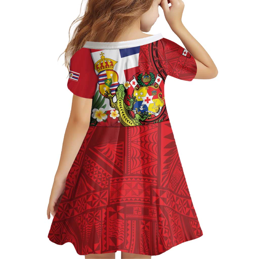 Hawaii And Tonga Family Matching Off Shoulder Short Dress and Hawaiian Shirt King Kalakaua Tribal Gecko Tongan Ngatu LT14 - Polynesian Pride