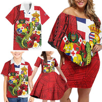 Hawaii And Tonga Family Matching Off Shoulder Short Dress and Hawaiian Shirt King Kalakaua Tribal Gecko Tongan Ngatu LT14 - Polynesian Pride