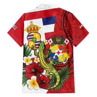 Hawaii And Tonga Family Matching Off Shoulder Short Dress and Hawaiian Shirt King Kalakaua Tribal Gecko Tongan Ngatu LT14 - Polynesian Pride