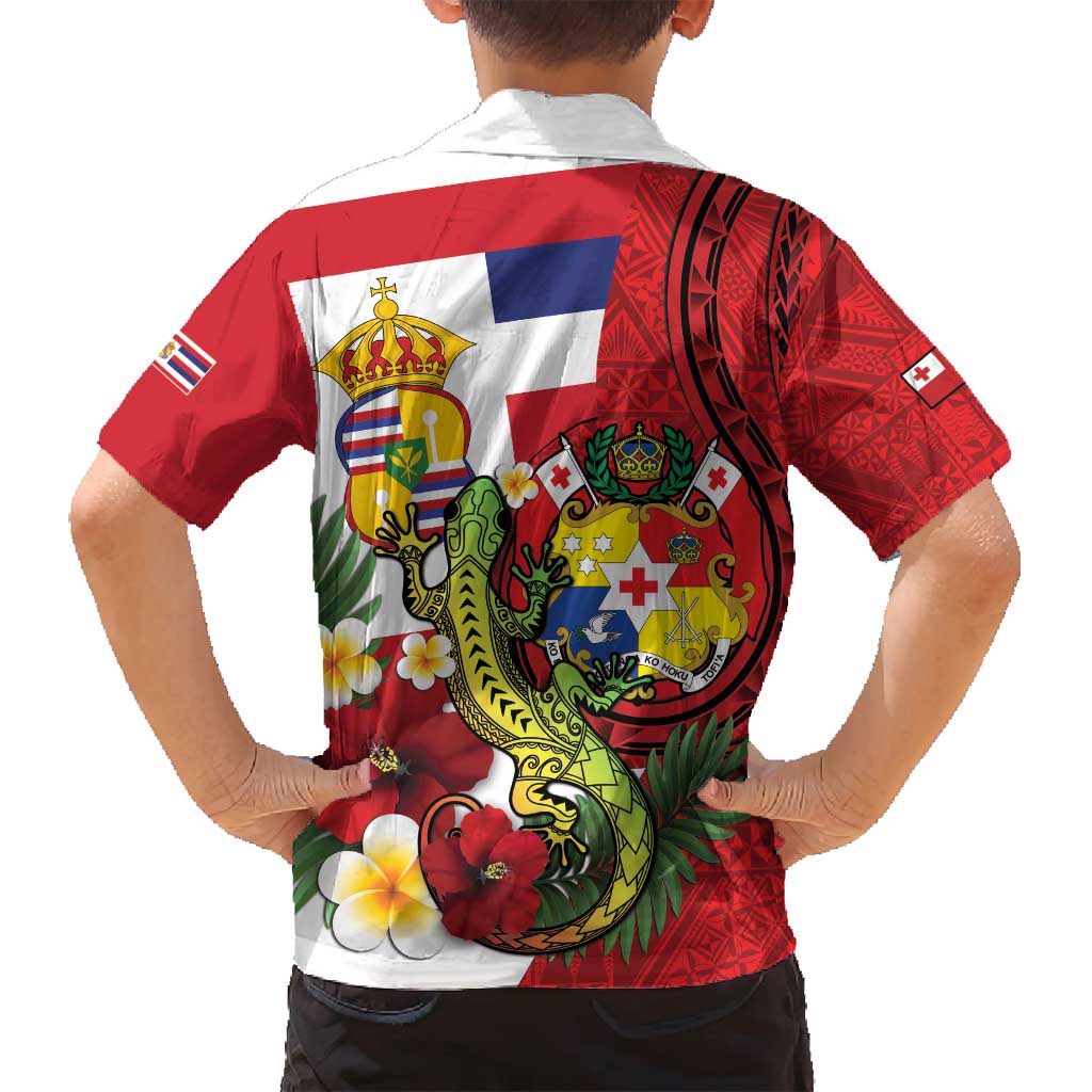 Hawaii And Tonga Family Matching Puletasi and Hawaiian Shirt King Kalakaua Tribal Gecko Tongan Ngatu