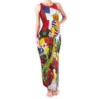 Hawaii And Tonga Family Matching Tank Maxi Dress and Hawaiian Shirt King Kalakaua Tribal Gecko Tongan Ngatu LT14 Mom's Dress Red - Polynesian Pride
