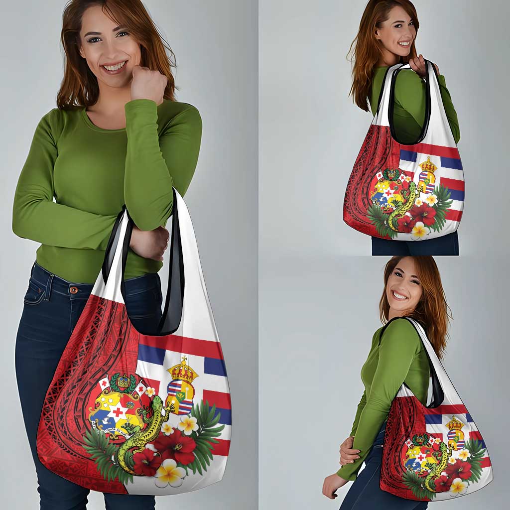 Hawaii And Tonga Grocery Bag King Kalakaua Tribal Gecko Tongan Ngatu