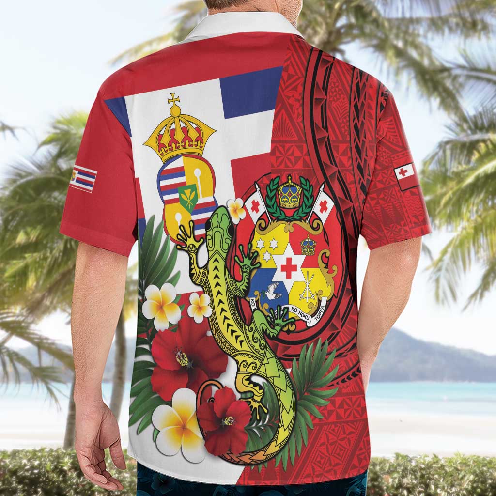 Hawaii And Tonga Hawaiian Shirt King Kalakaua Tribal Gecko Tongan Ngatu