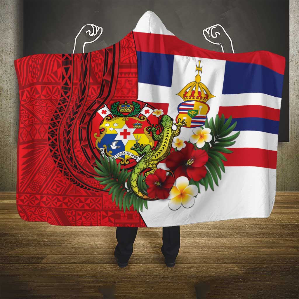 Hawaii And Tonga Hooded Blanket King Kalakaua Tribal Gecko Tongan Ngatu