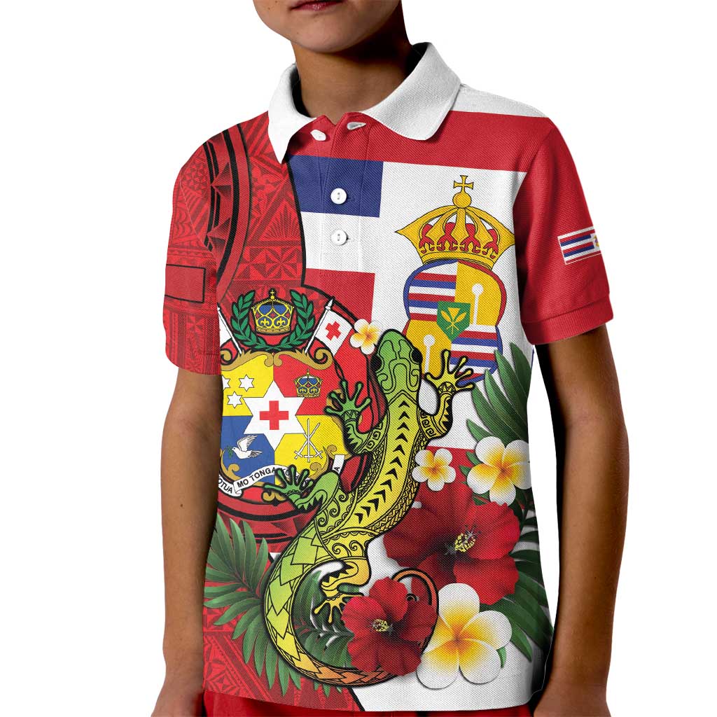Hawaii And Tonga Kid Polo Shirt King Kalakaua Tribal Gecko Tongan Ngatu