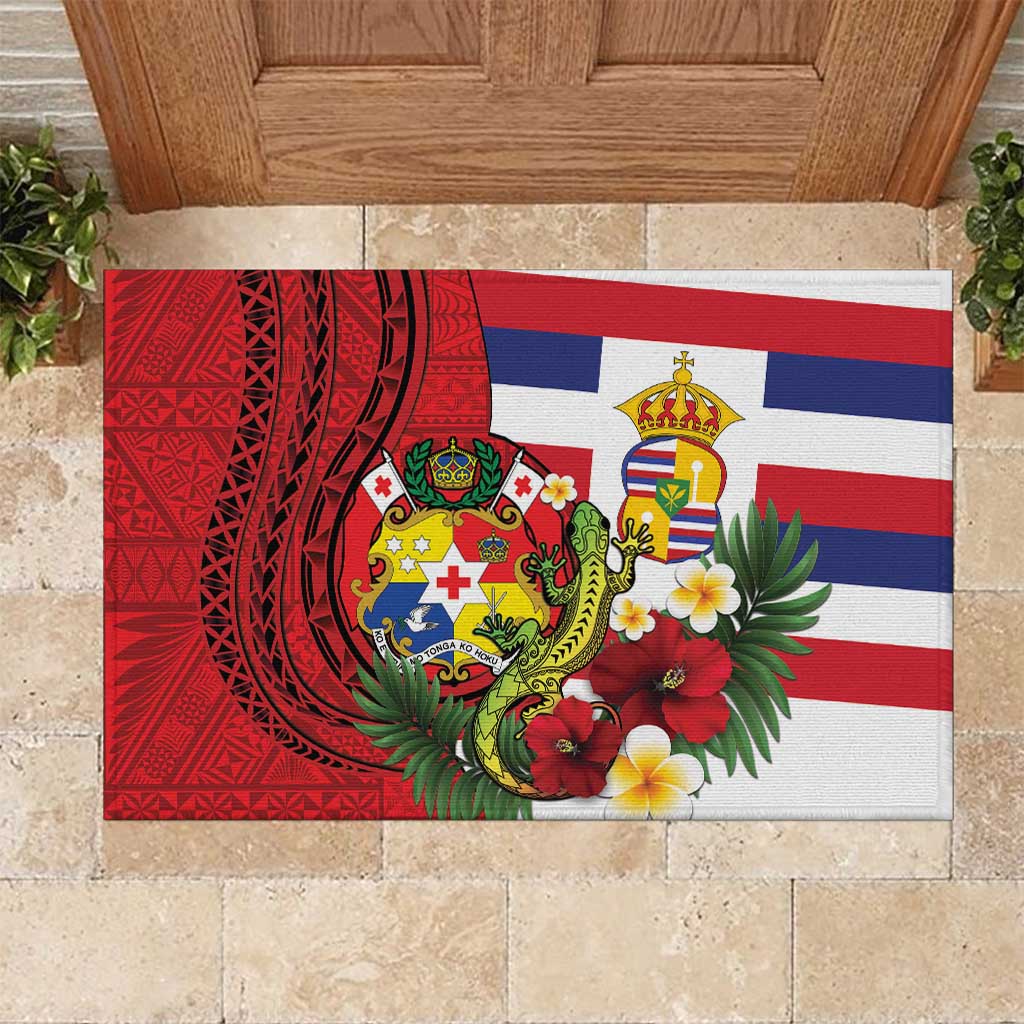 Hawaii And Tonga Rubber Doormat King Kalakaua Tribal Gecko Tongan Ngatu
