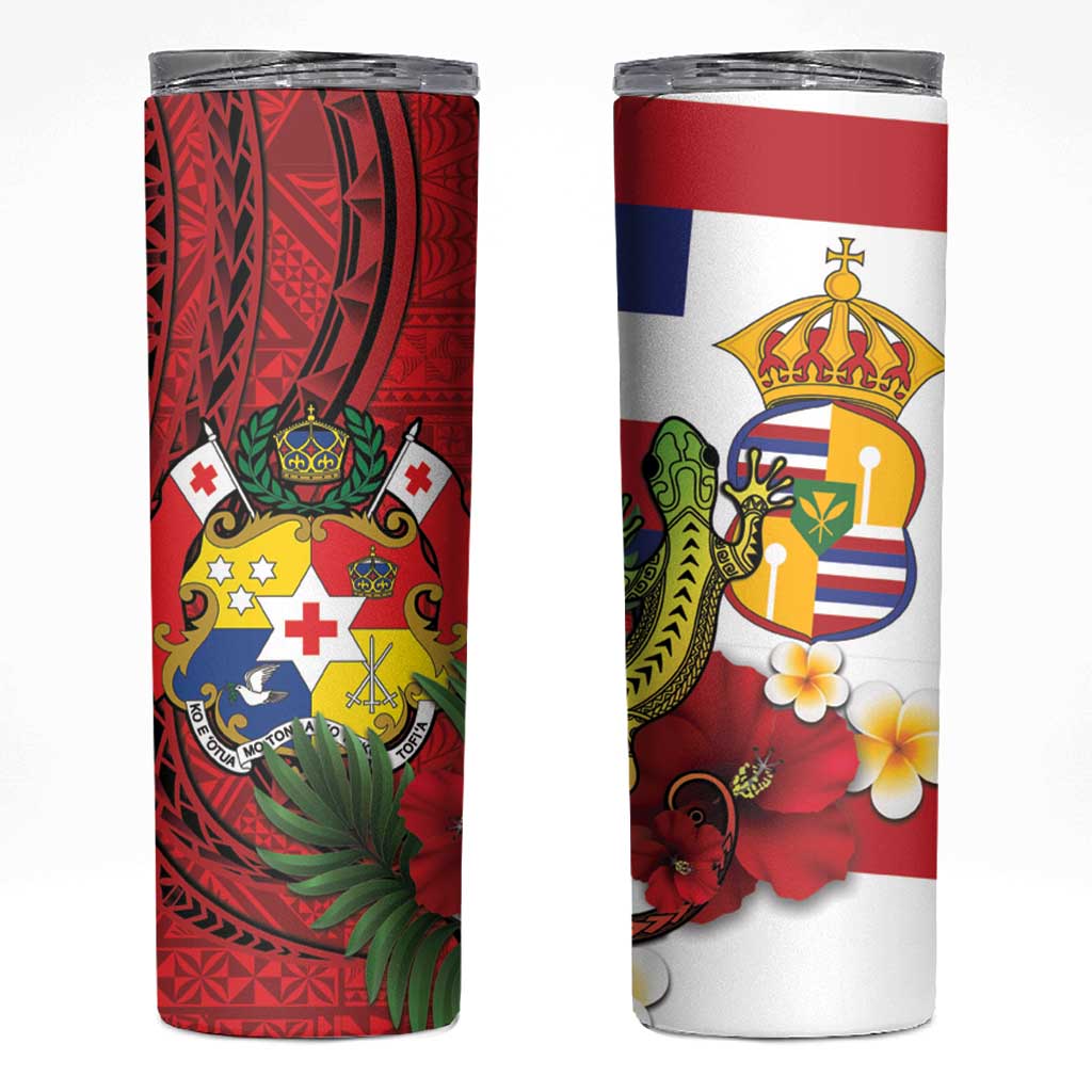 Hawaii And Tonga Skinny Tumbler King Kalakaua Tribal Gecko Tongan Ngatu LT14 Red - Polynesian Pride