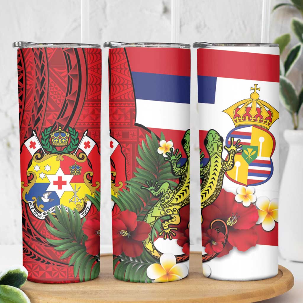 Hawaii And Tonga Skinny Tumbler King Kalakaua Tribal Gecko Tongan Ngatu LT14 - Polynesian Pride