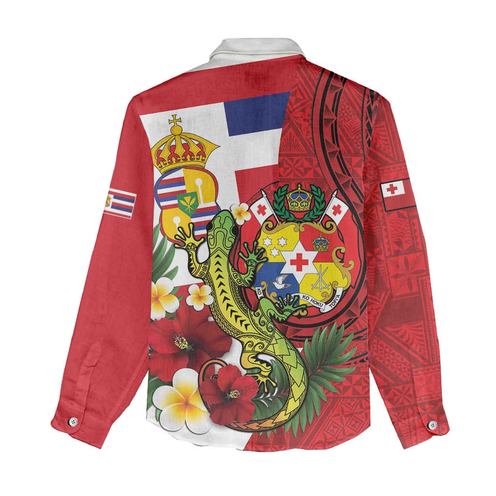 Hawaii And Tonga Women Casual Shirt King Kalakaua Tribal Gecko Tongan Ngatu LT14 - Polynesian Pride