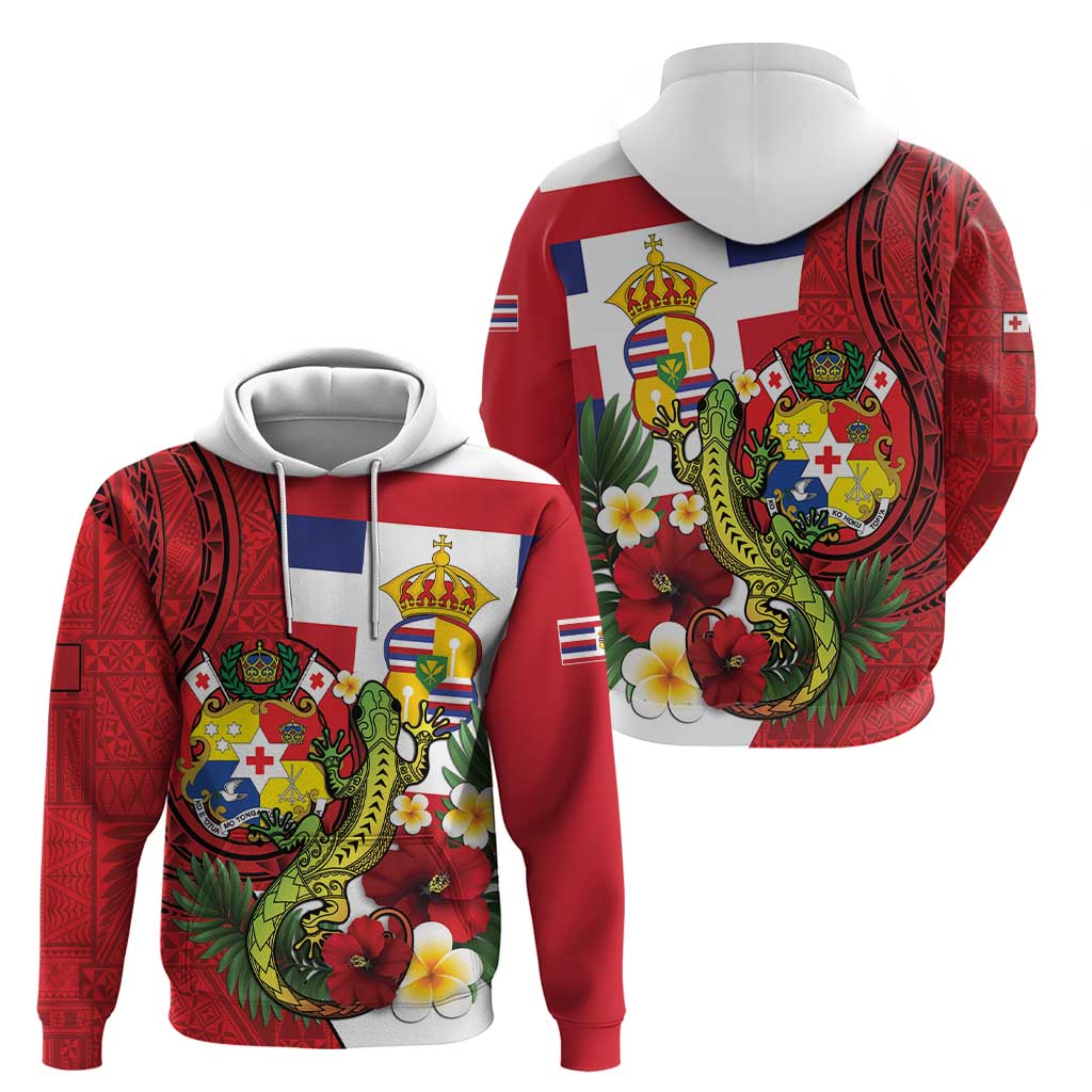 Hawaii And Tonga Zip Hoodie King Kalakaua Tribal Gecko Tongan Ngatu