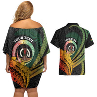 Personalised Vanuatu Independence Day Couples Matching Off Shoulder Short Dress and Hawaiian Shirt July 30 Pig Tusk Long God Yumi Stanap