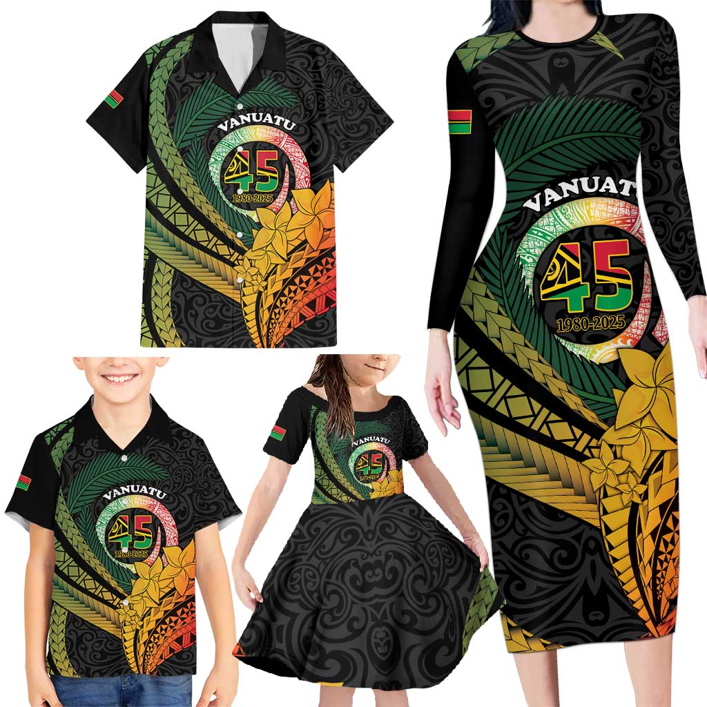 Personalised Vanuatu Independence Day Family Matching Long Sleeve Bodycon Dress and Hawaiian Shirt July 30 Pig Tusk Long God Yumi Stanap