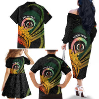 Personalised Vanuatu Independence Day Family Matching Off The Shoulder Long Sleeve Dress and Hawaiian Shirt July 30 Pig Tusk Long God Yumi Stanap