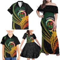 Personalised Vanuatu Independence Day Family Matching Off Shoulder Maxi Dress and Hawaiian Shirt July 30 Pig Tusk Long God Yumi Stanap