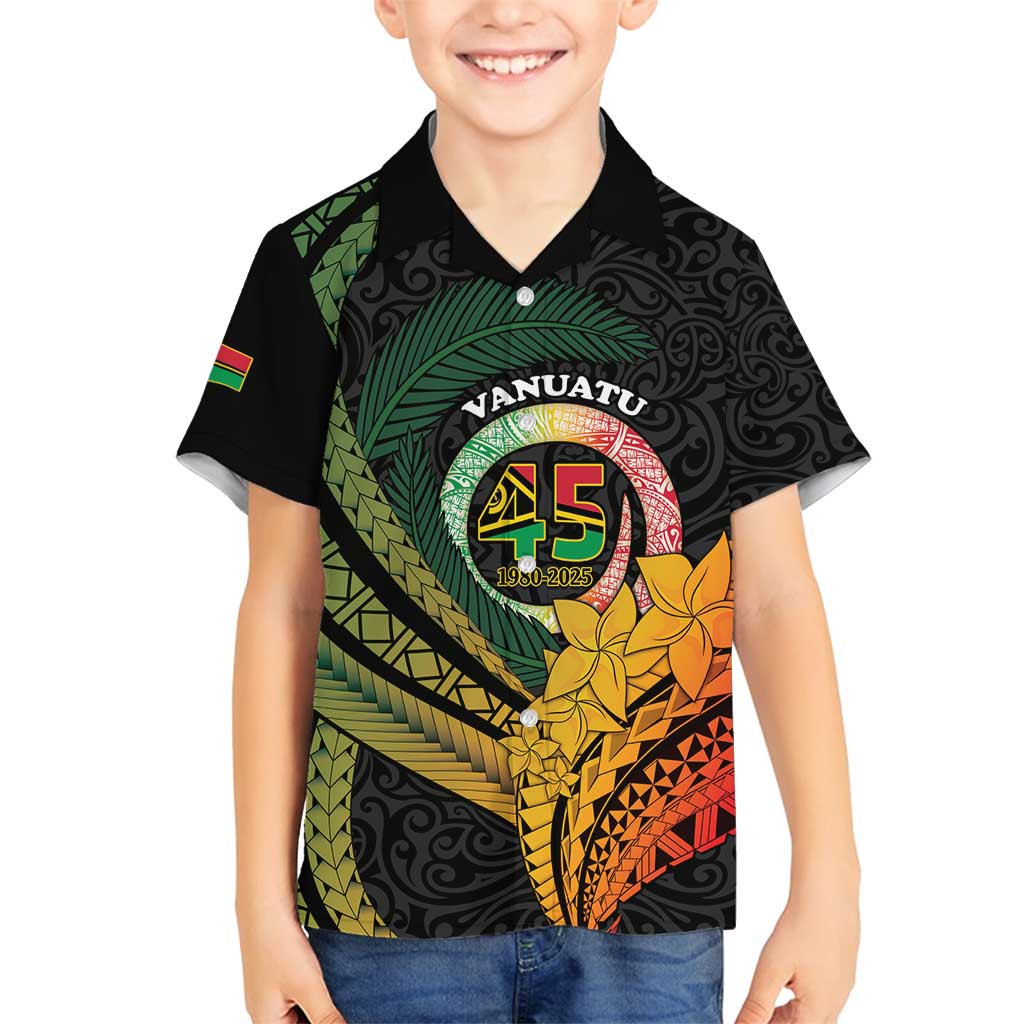Personalised Vanuatu Independence Day Family Matching Off Shoulder Short Dress and Hawaiian Shirt July 30 Pig Tusk Long God Yumi Stanap LT14 Son's Shirt Black - Polynesian Pride