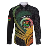 Personalised Vanuatu Independence Day Family Matching Tank Maxi Dress and Hawaiian Shirt July 30 Pig Tusk Long God Yumi Stanap LT14 Dad's Shirt - Long Sleeve Black - Polynesian Pride