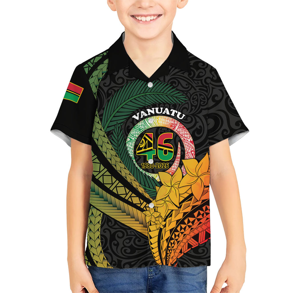 Personalised Vanuatu Independence Day Kid Hawaiian Shirt July 30 Pig Tusk Long God Yumi Stanap LT14 Kid Black - Polynesian Pride
