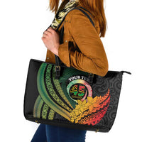 Personalised Vanuatu Independence Day Leather Tote Bag July 30 Pig Tusk Long God Yumi Stanap