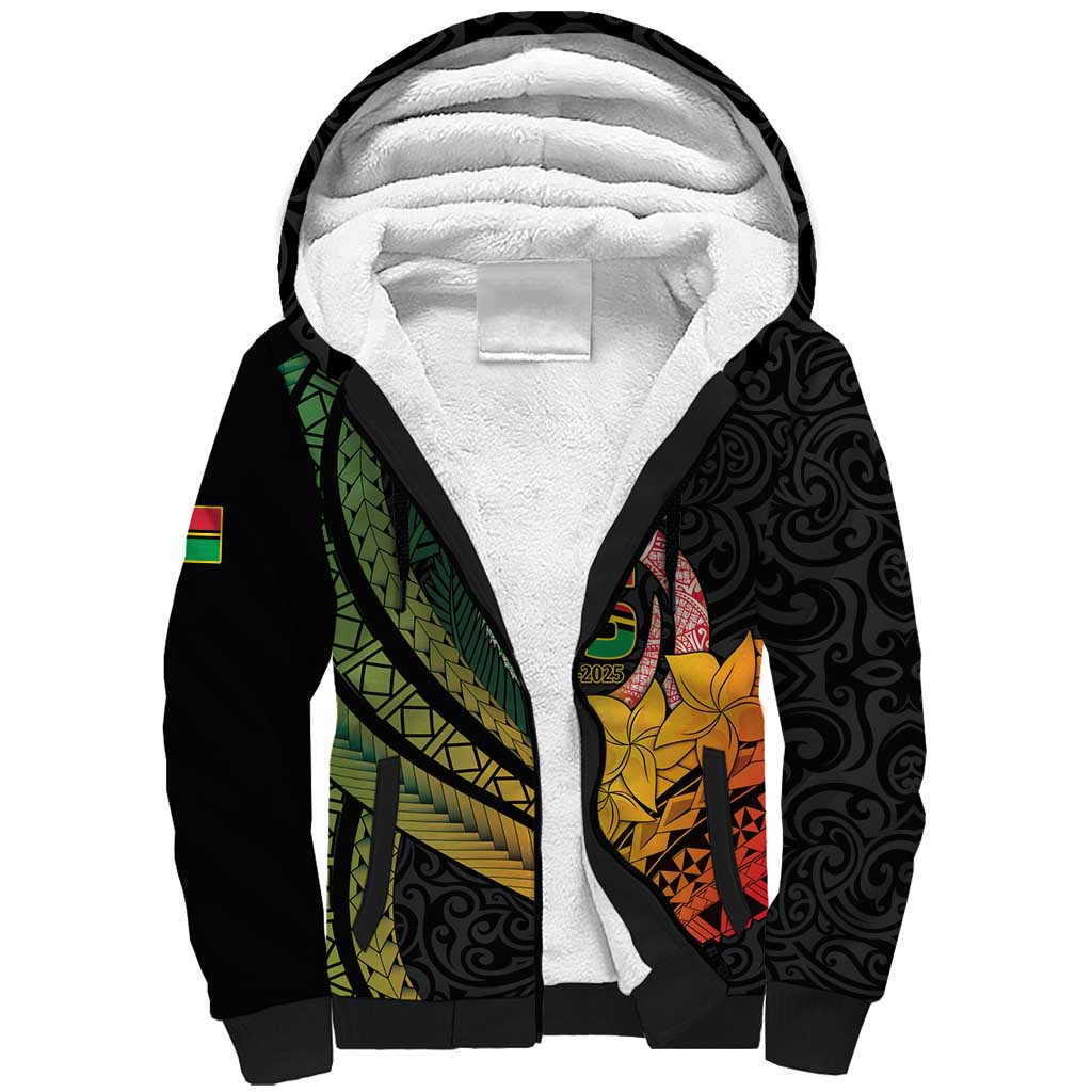 Personalised Vanuatu Independence Day Sherpa Hoodie July 30 Pig Tusk Long God Yumi Stanap