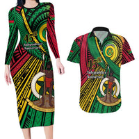 Halo Vanuatu Couples Matching Long Sleeve Bodycon Dress and Hawaiian Shirt Happy 45th Independence Anniversary