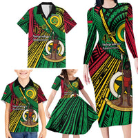 Halo Vanuatu Family Matching Long Sleeve Bodycon Dress and Hawaiian Shirt Happy 45th Independence Anniversary LT14 - Polynesian Pride