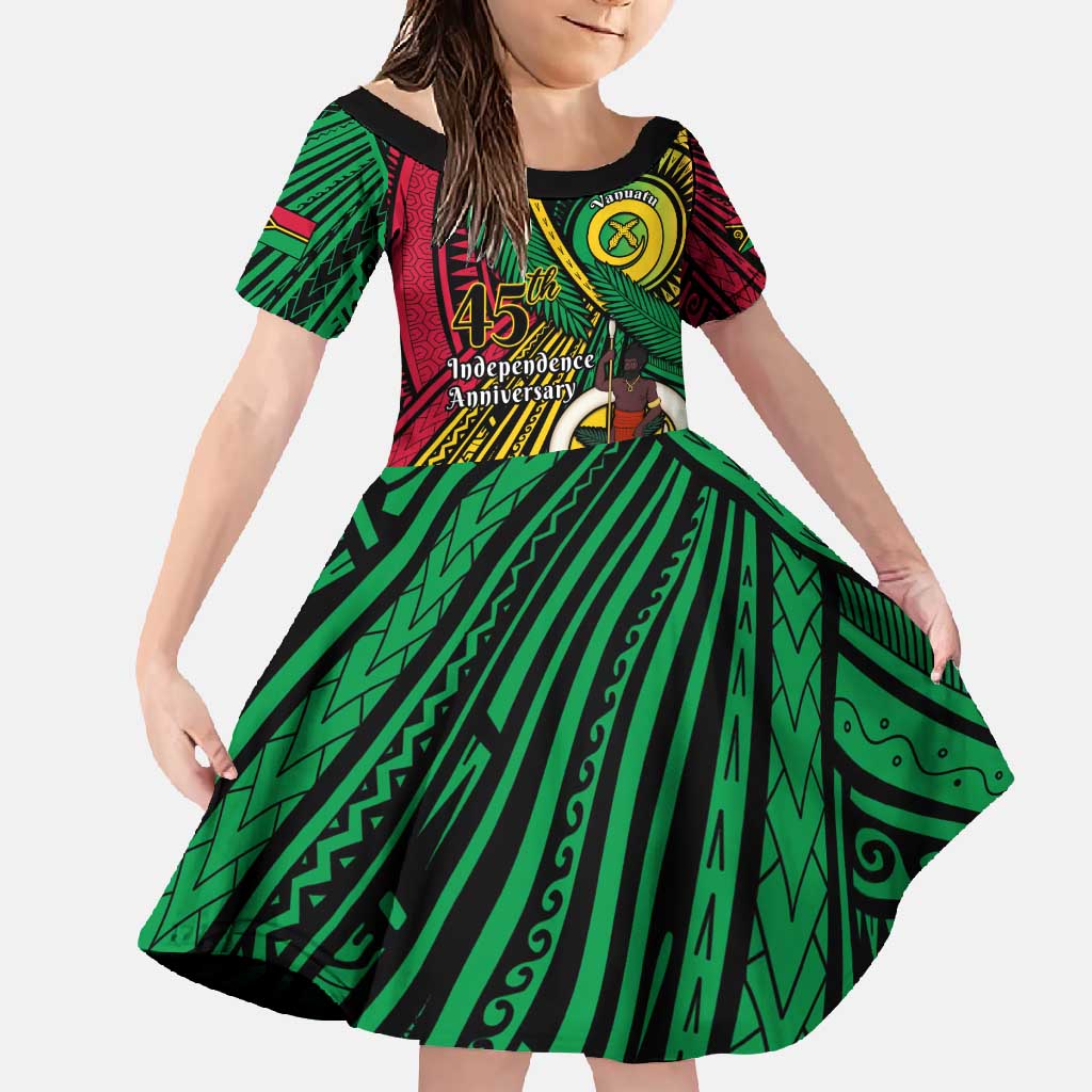Halo Vanuatu Family Matching Mermaid Dress and Hawaiian Shirt Happy 45th Independence Anniversary LT14 Daughter's Dress Black - Polynesian Pride