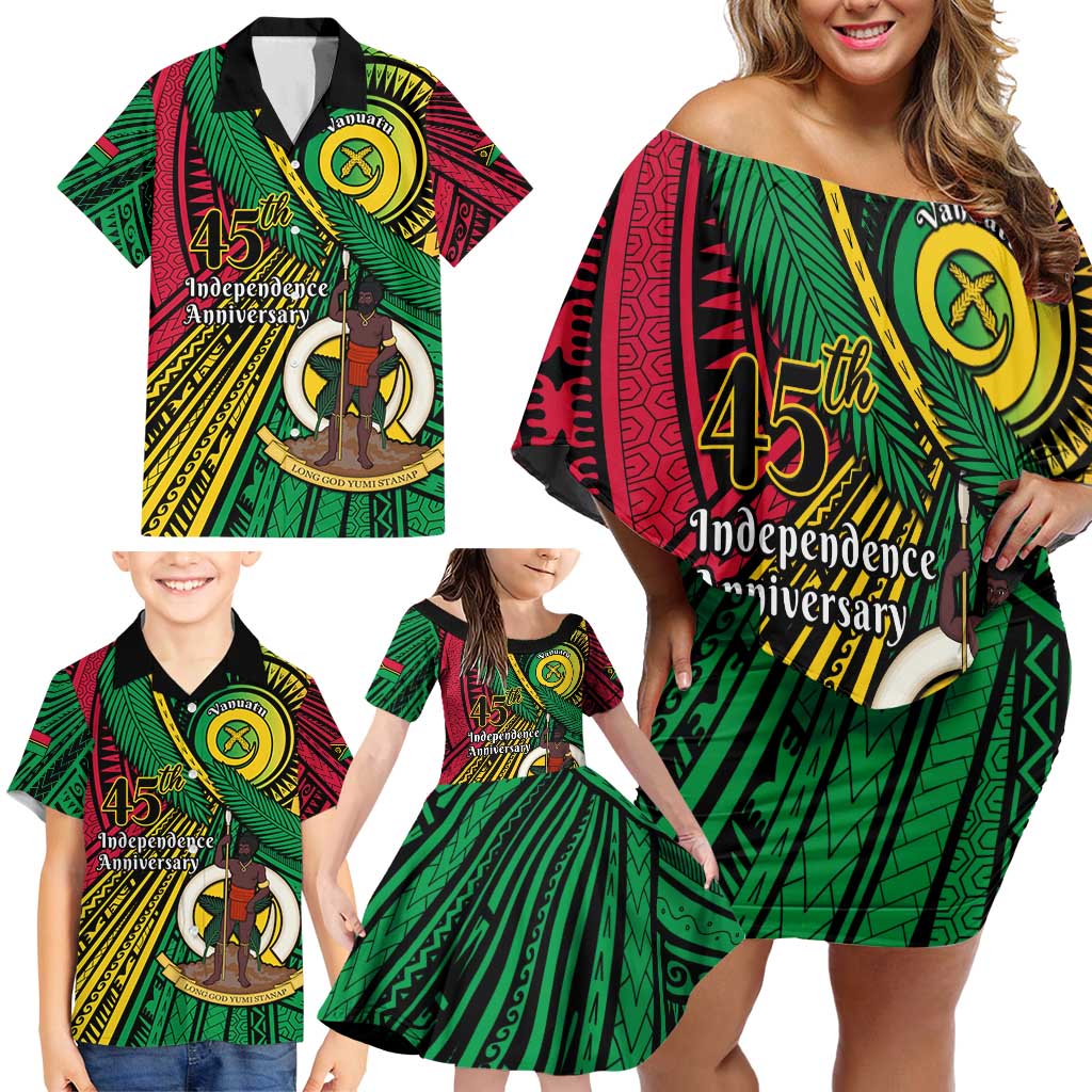Halo Vanuatu Family Matching Off Shoulder Short Dress and Hawaiian Shirt Happy 45th Independence Anniversary