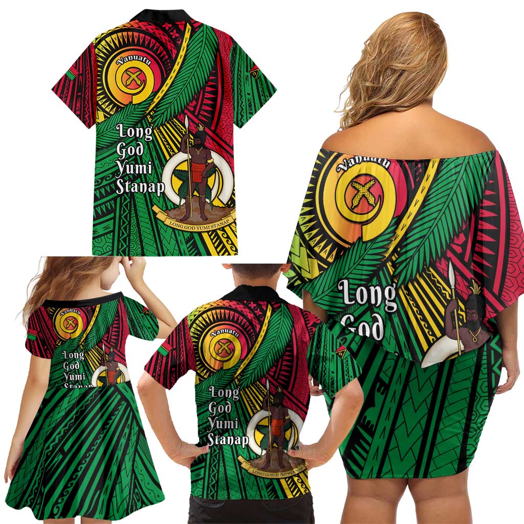 Halo Vanuatu Family Matching Off Shoulder Short Dress and Hawaiian Shirt Happy 45th Independence Anniversary LT14 - Polynesian Pride