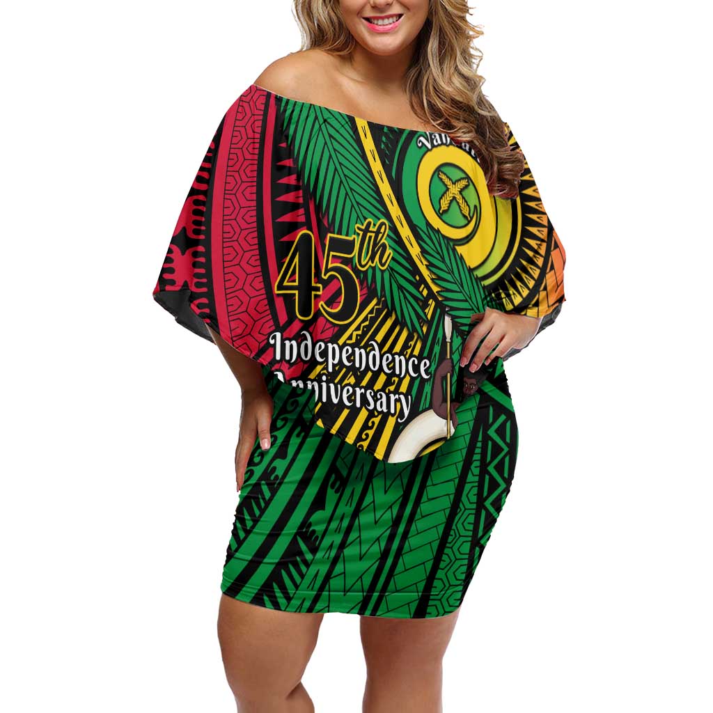 Halo Vanuatu Family Matching Off Shoulder Short Dress and Hawaiian Shirt Happy 45th Independence Anniversary LT14 Mom's Dress Black - Polynesian Pride