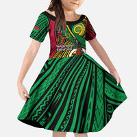 Halo Vanuatu Family Matching Short Sleeve Bodycon Dress and Hawaiian Shirt Happy 45th Independence Anniversary LT14 Daughter's Dress Black - Polynesian Pride