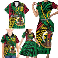 Halo Vanuatu Family Matching Short Sleeve Bodycon Dress and Hawaiian Shirt Happy 45th Independence Anniversary LT14 - Polynesian Pride