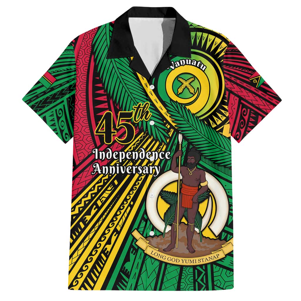 Halo Vanuatu Family Matching Short Sleeve Bodycon Dress and Hawaiian Shirt Happy 45th Independence Anniversary LT14 Dad's Shirt - Short Sleeve Black - Polynesian Pride