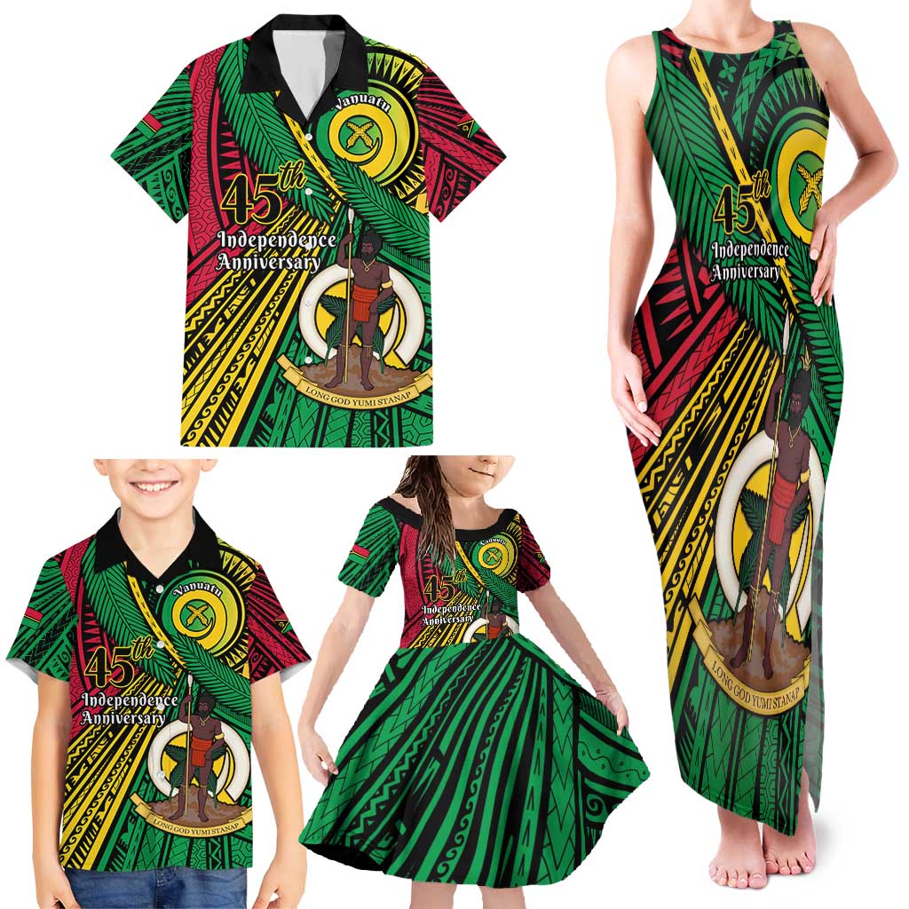 Halo Vanuatu Family Matching Tank Maxi Dress and Hawaiian Shirt Happy 45th Independence Anniversary LT14 - Polynesian Pride