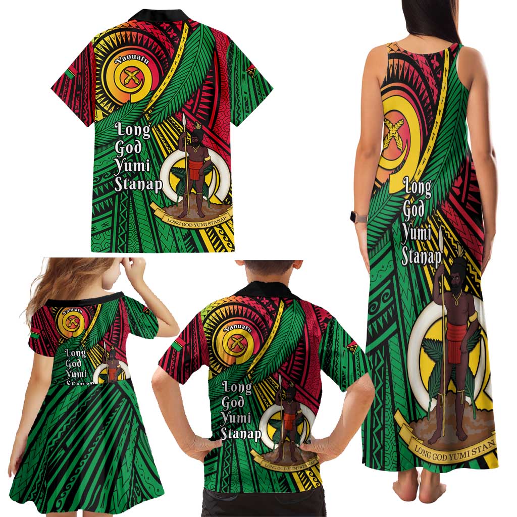 Halo Vanuatu Family Matching Tank Maxi Dress and Hawaiian Shirt Happy 45th Independence Anniversary LT14 - Polynesian Pride