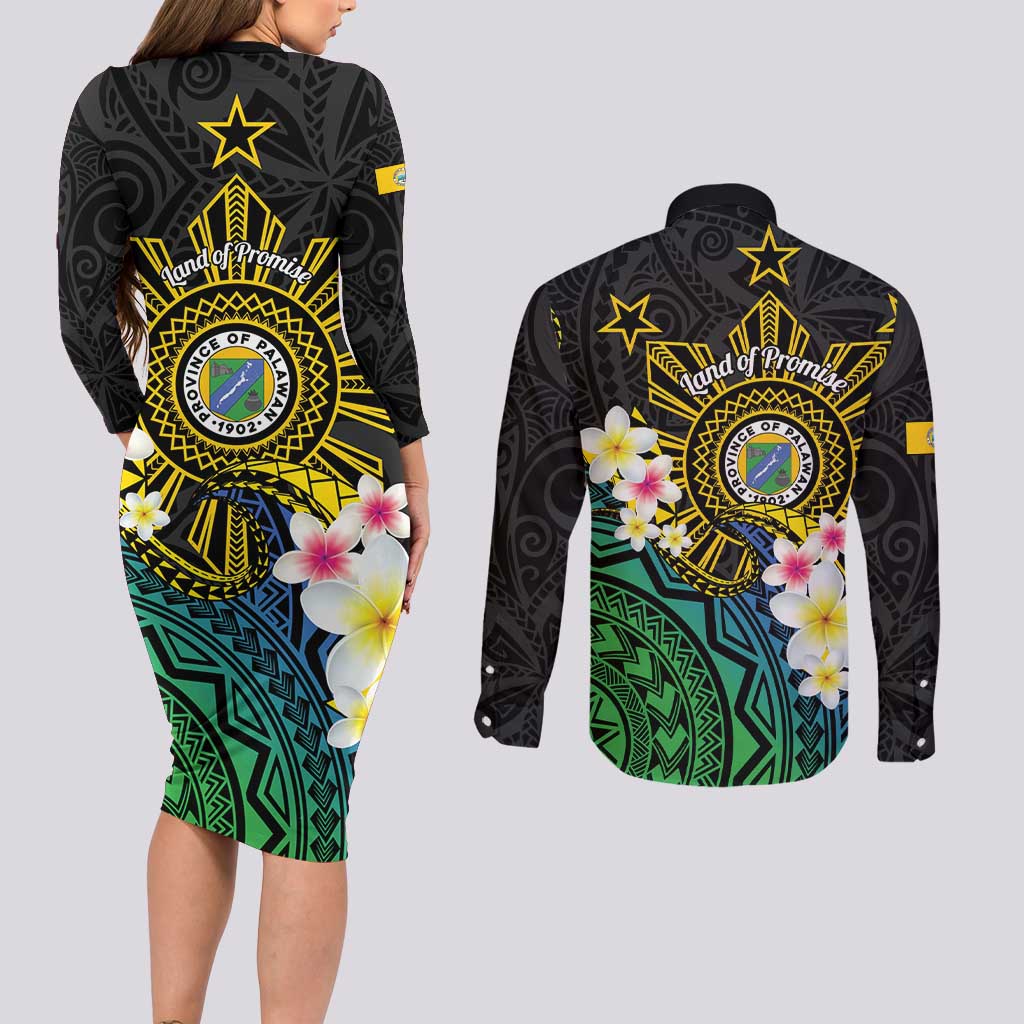 Lalawigan ng Palawan Couples Matching Long Sleeve Bodycon Dress and Long Sleeve Button Shirt Philippines Province Land of Promise LT14 - Polynesian Pride