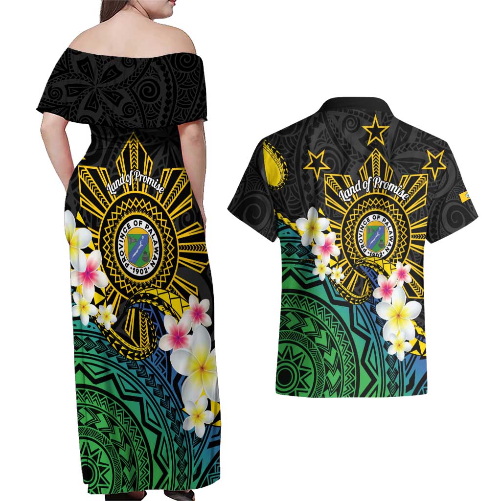 Lalawigan ng Palawan Couples Matching Off Shoulder Maxi Dress and Hawaiian Shirt Philippines Province Land of Promise LT14 - Polynesian Pride