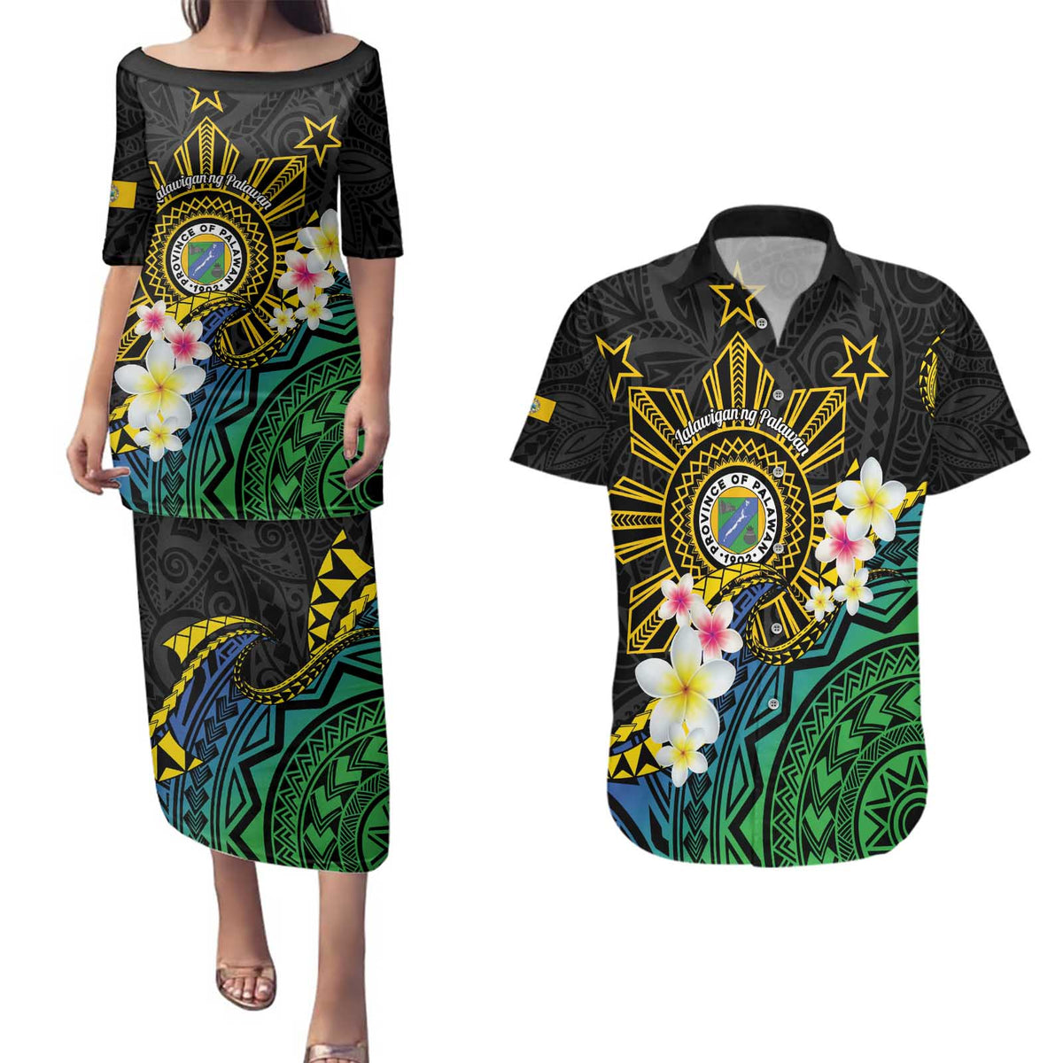 Lalawigan ng Palawan Couples Matching Puletasi and Hawaiian Shirt Philippines Province Land of Promise LT14 Black - Polynesian Pride