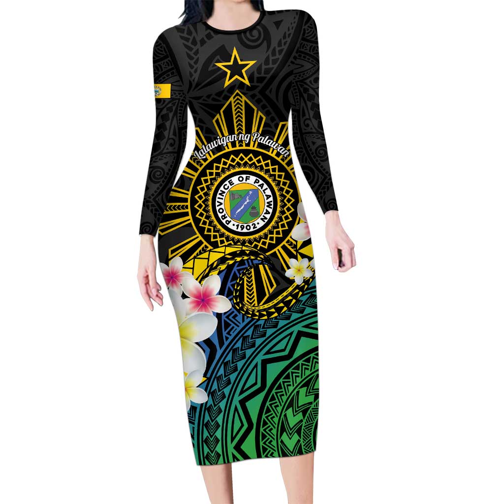 Lalawigan ng Palawan Family Matching Long Sleeve Bodycon Dress and Hawaiian Shirt Philippines Province Land of Promise LT14 Mom's Dress Black - Polynesian Pride