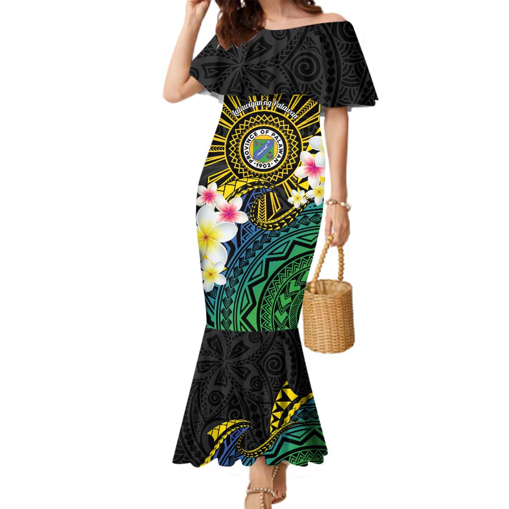 Lalawigan ng Palawan Family Matching Mermaid Dress and Hawaiian Shirt Philippines Province Land of Promise LT14 Mom's Dress Black - Polynesian Pride